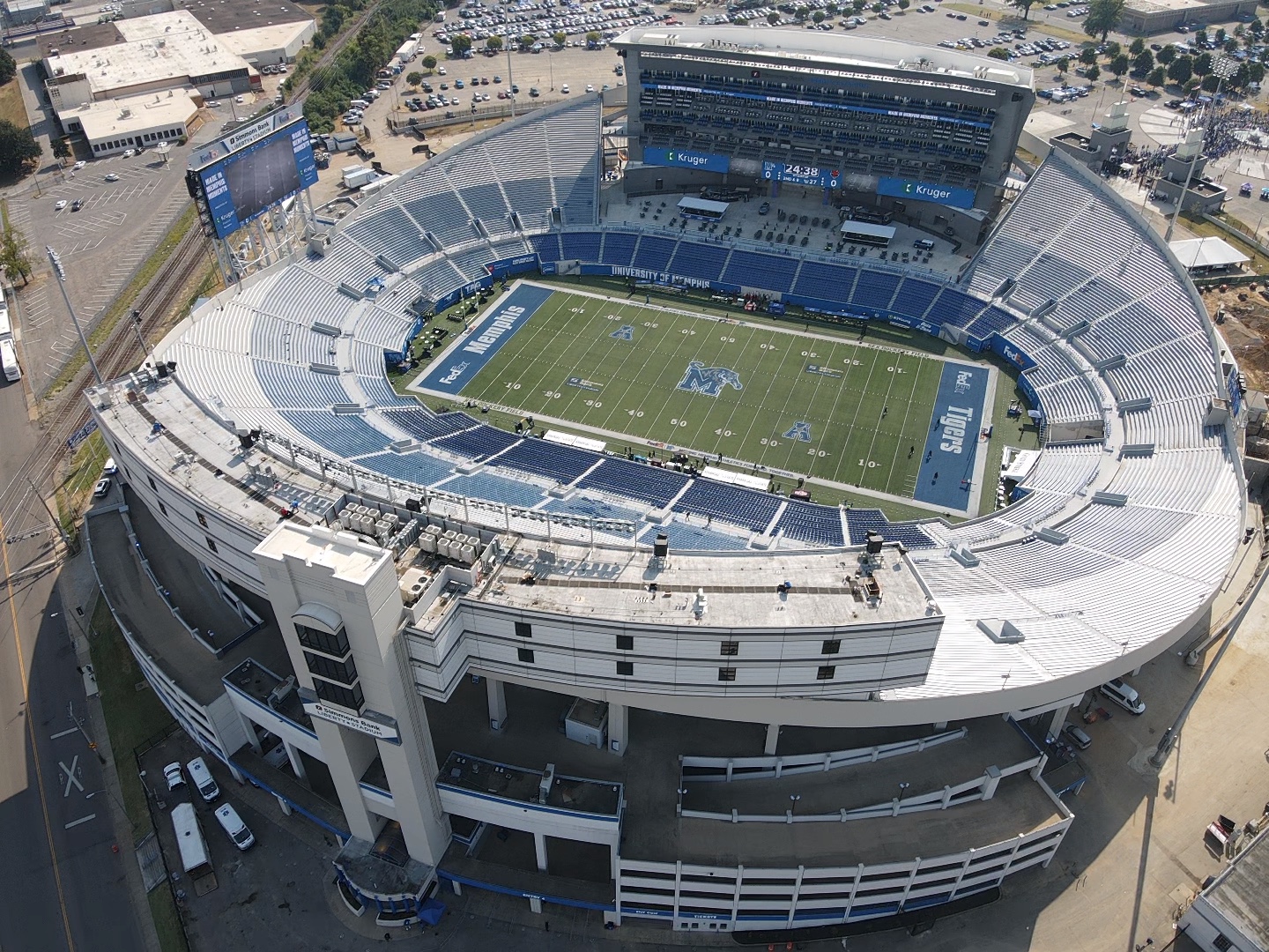 Aerial view looking into Simmons Bank Liberty Stadium